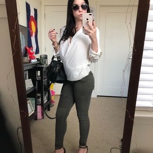 Olive Green Motorcycle Jeggings